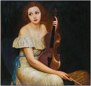 Người phụ nữ với đàn violin, tranh của Claude Buck (1890 - 1974)