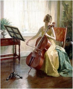 Độc tấu cello, tranh của Howar
