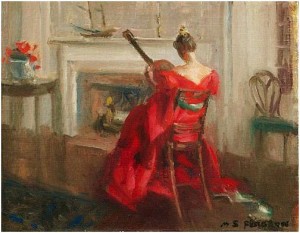Quý bà với đàn Guitar, tranh của Marguerite Stuber Pearson (1898-1978)